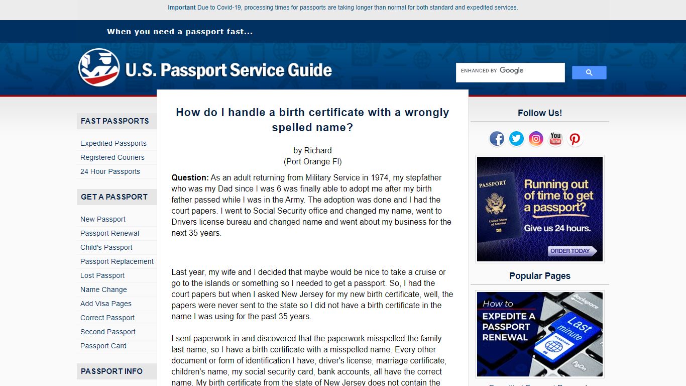 Birth Certificate for Getting Passport - U.S. Passport Service Guide